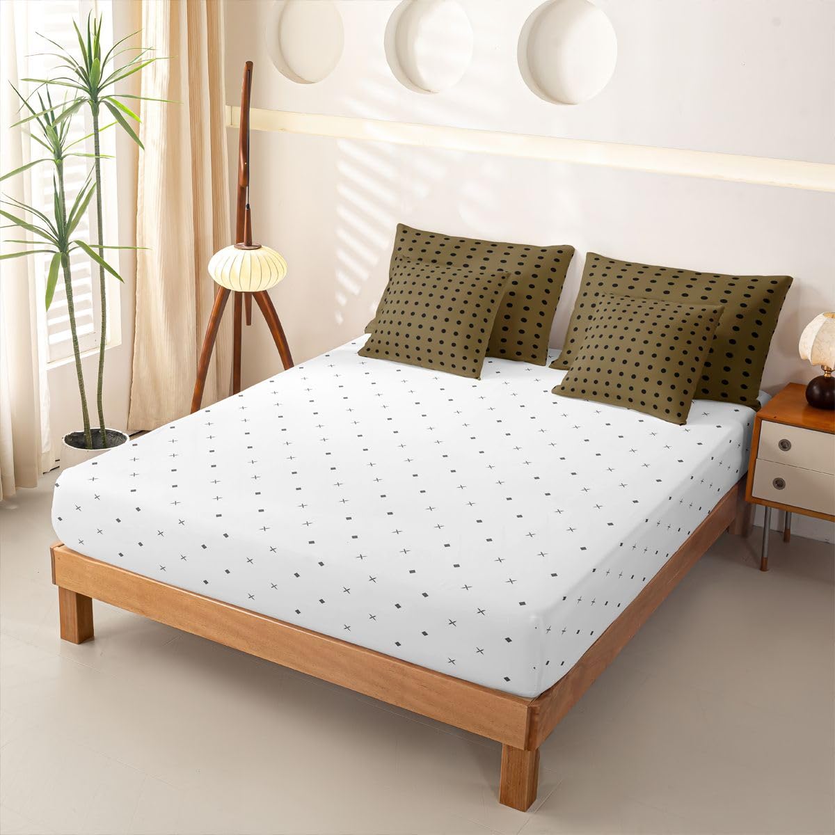 Homewish Schwarz Hellbraun Tupfen Bettwäsche 7teilig 200x200