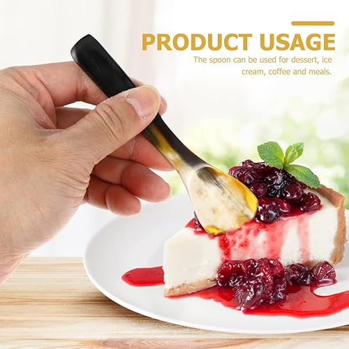 Miniatura 2 de Hemoton 3 cucharas de café de cuerno de buey, cucharaditas de sopa de cuerno de buey, cucharas de pastel de 5.70 pulgadas para té, helado y caviar,