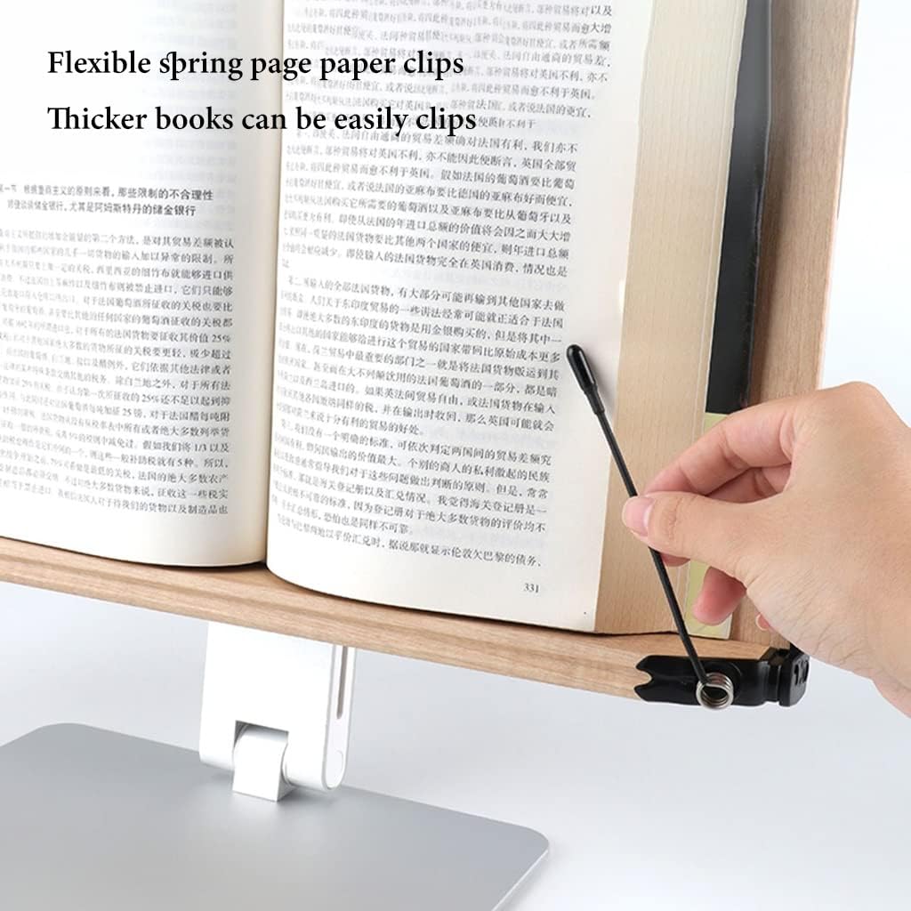 GIZNXBA Book Stand for Reading Height Adjustable Cookbook Holder with Paper Clip, Hands-Free Foldable Textbook Stand, Book Rest for Reading, Recipe Book Holder Stand for Kitchen (Color : /Silver A)