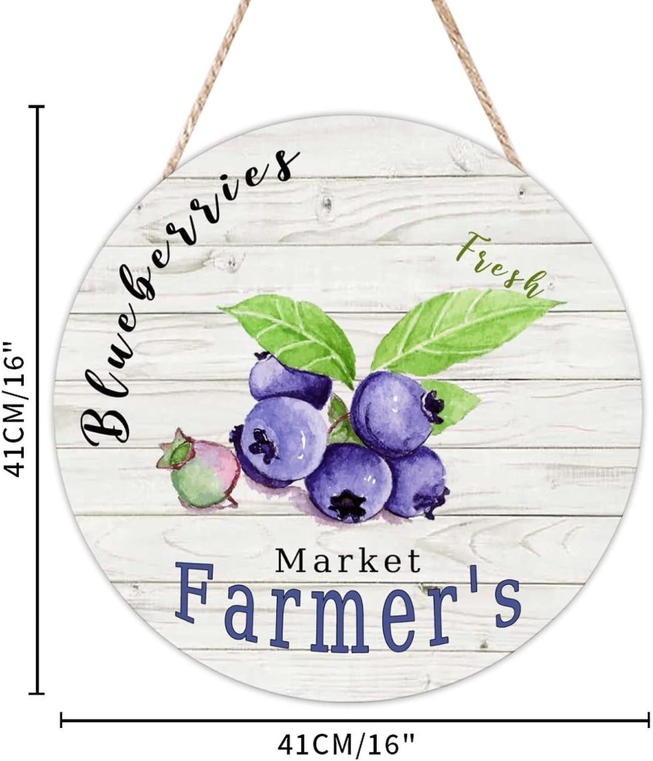 Vintage Fruit Blueberry Round Door Hanger Sign, Fruit Wood Door Sign, 16x16in Rustic Wall Door Hanging Sign Decor for Outdoor Front Porch Farmhouse Housewarming Gifts
