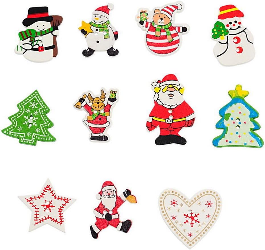 Scrapbooking Ornaments Christmas Pattern 3mm Wooden Sewing Buttons 55pcs, Mixed Colors