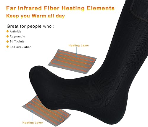 Miniatura 9 de SNOW DEER - Calcetines térmicos eléctricos recargables mejorados, 7.4 V, batería de 2200 mAh para clima frío para hombres y mujeres, calcetines de