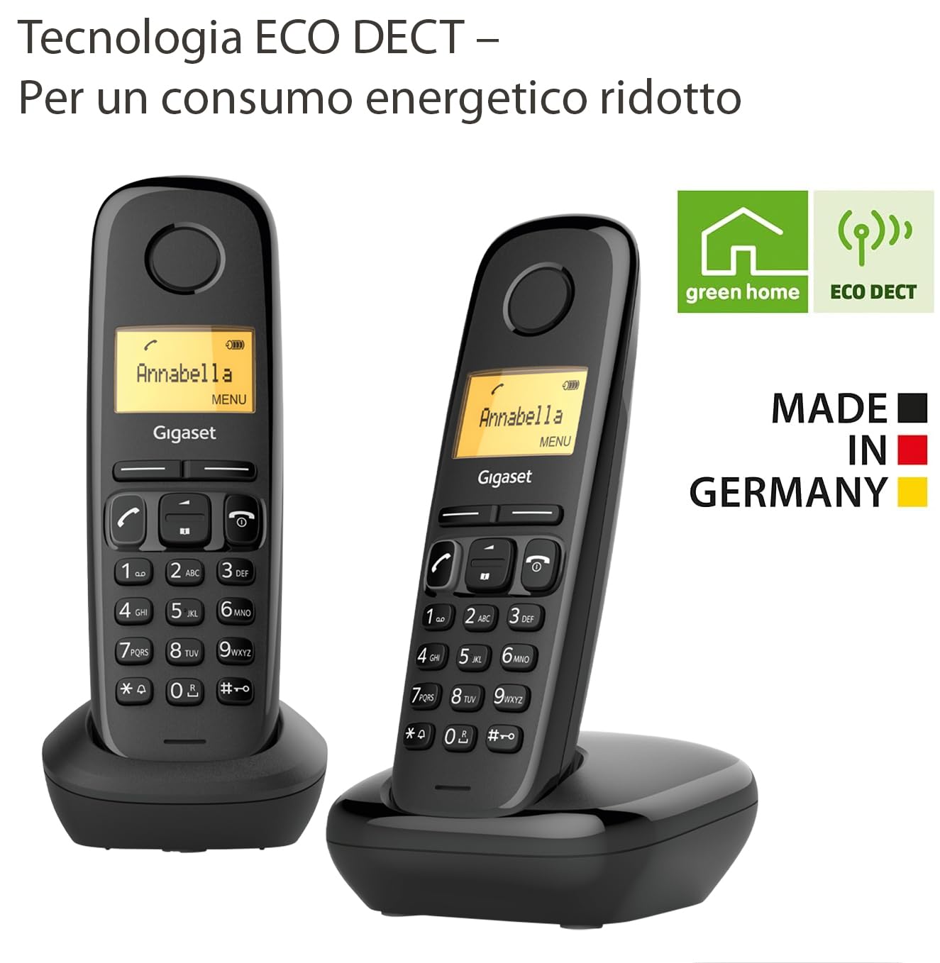 Gigaset A170 Duo - Due Telefoni Portatili, Display Illuminato - Facile da Usare - Installazione Facile, Chiamate Interne, Trasferimento di Chiamata, Nero [Versione Italiana]
