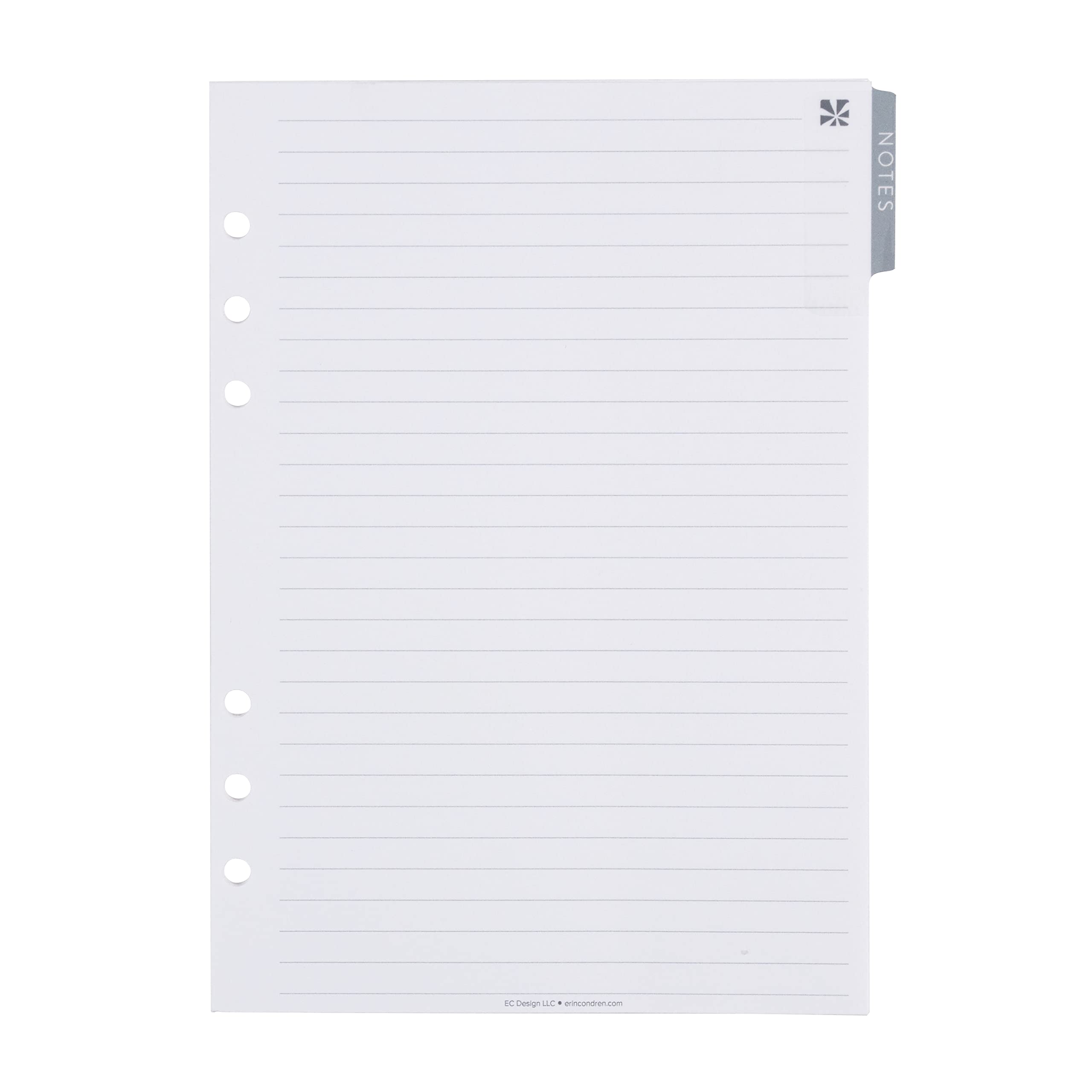 Erin Condren A5 Ring Agenda Lined Inserts - 38 Pages with Tab Page for Writing, List Making, Planning and Journaling. Fits Standard 5.8" x 8.3" A5 Six-Ring Agendas