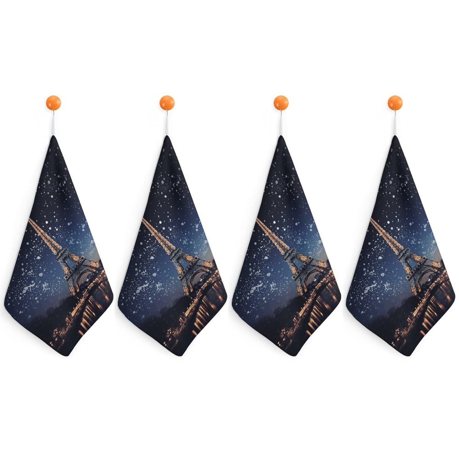 VstaDank Night Paris Eiffel Tower Washcloth with Hanging Loop Quick Dry Microfiber Hand Towel Highly Absorbent Wash Cloth Reusable Makeup Remover Cloth Soft Feel Fingertip Towel for Bathroom