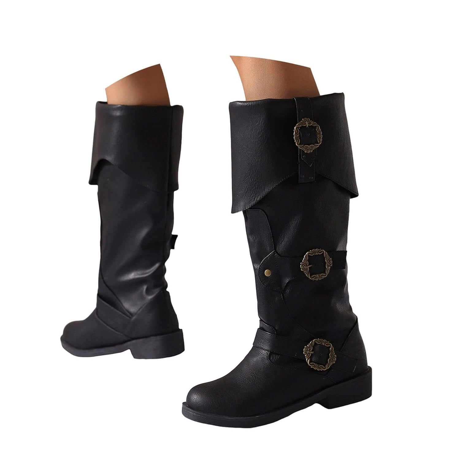 Womens Pirate Medieval Renaissance Mid Calf Boots Low Heel Pull On Gothic Ankle Booties Flat Jazz Shoes for