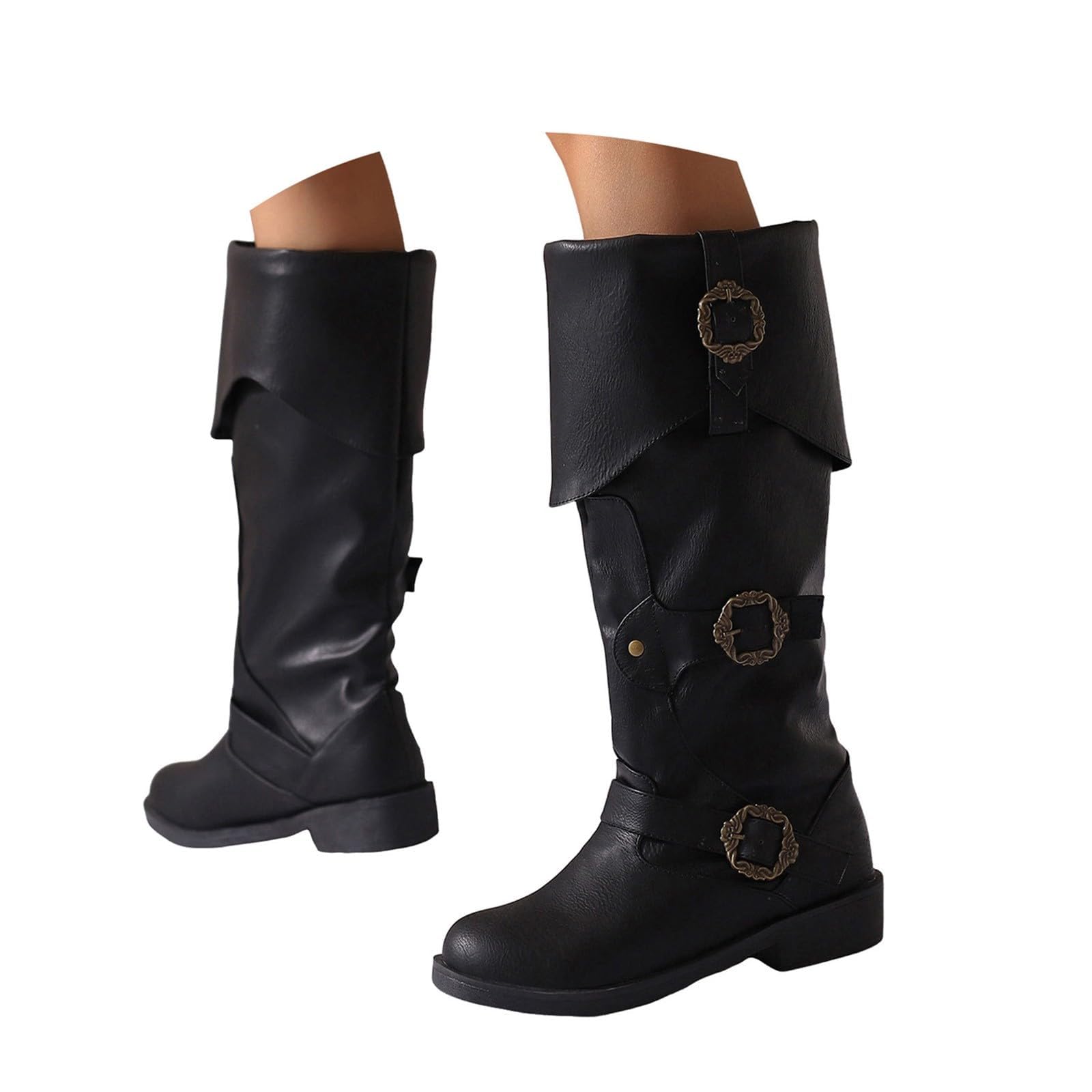 Womens Pirate Medieval Renaissance Mid Calf Boots Low Heel Pull On Gothic Ankle Booties Flat Jazz Shoes for