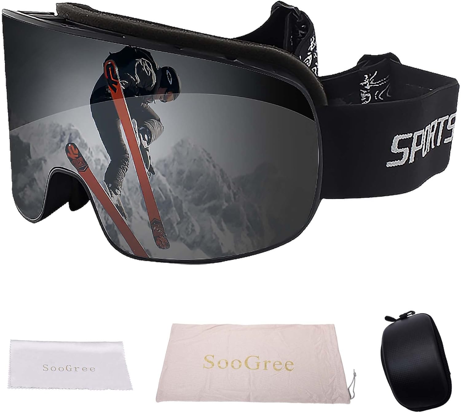 Ski Goggles,OTG Snowboard Glasses,Anti-fog Snow Sports Goggles for Men Women & Youth Polarized Winter Skiing Goggles