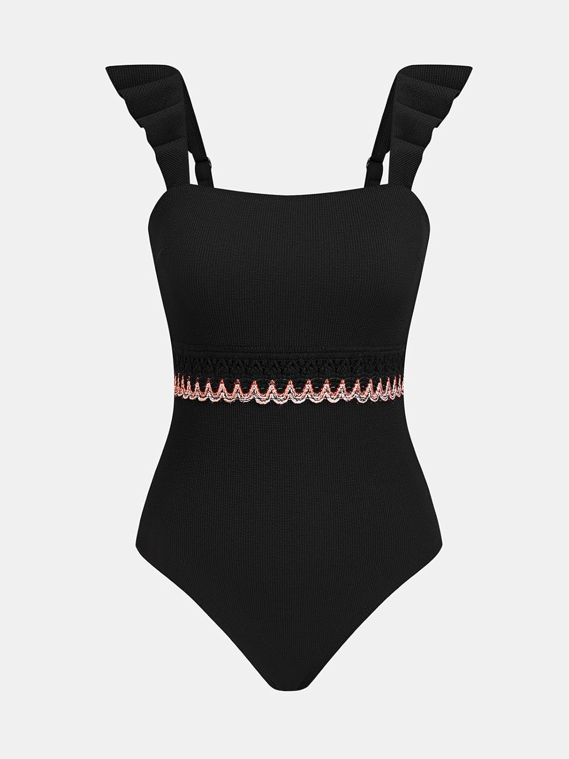 CUPSHE Women's One Piece Swimsuit Square Neck Ruffled Bathing Suit Stitching Cutout Adjustable Straps Self Tie Textured - Image 5