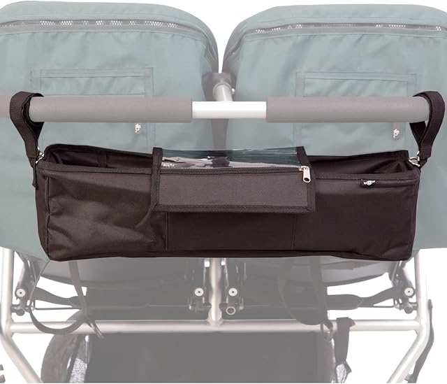 BTR Black Pram Twin Tandem Buggy Organiser Storage Bag for Double Prams