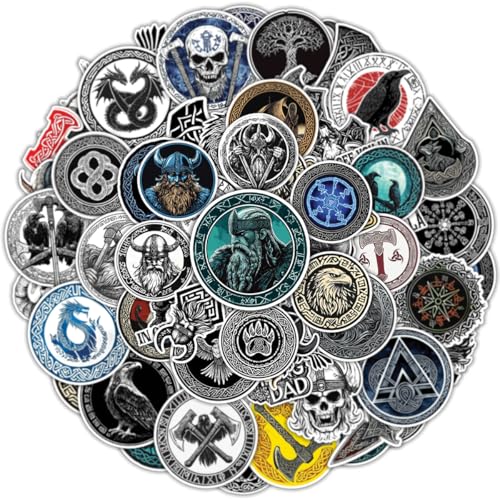 100PCS Viking Stickers – Norse Mythology Nordic Runes Valhalla Warrior Odin Thor Helmet Decals for Laptop, Water Bottle, Helmet, Scrapbook