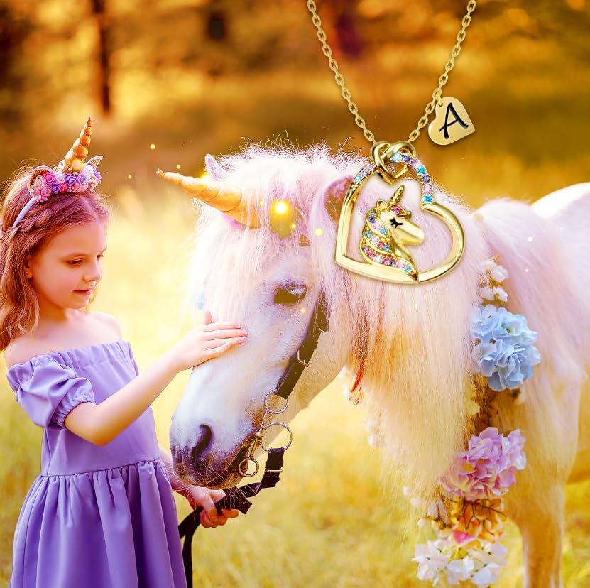 Valentines Day Gifts - Unicorn Necklace Gifts for Girls, Gold CZ Heart Unicorn Jewelry Initial Girls Birthday Colorful Heart Necklace Birthday present2
