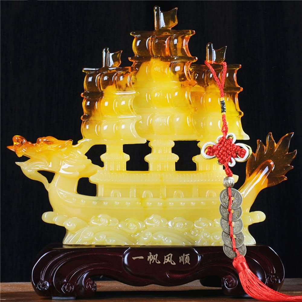 XIYUAN 8 inch Sailboat Statue Feng Shui Decoration, Wealthy Sailboat Statue, Feng Shui Decoration, Sculpture Series, Suitable for Shop Living Room Furniture Ornament