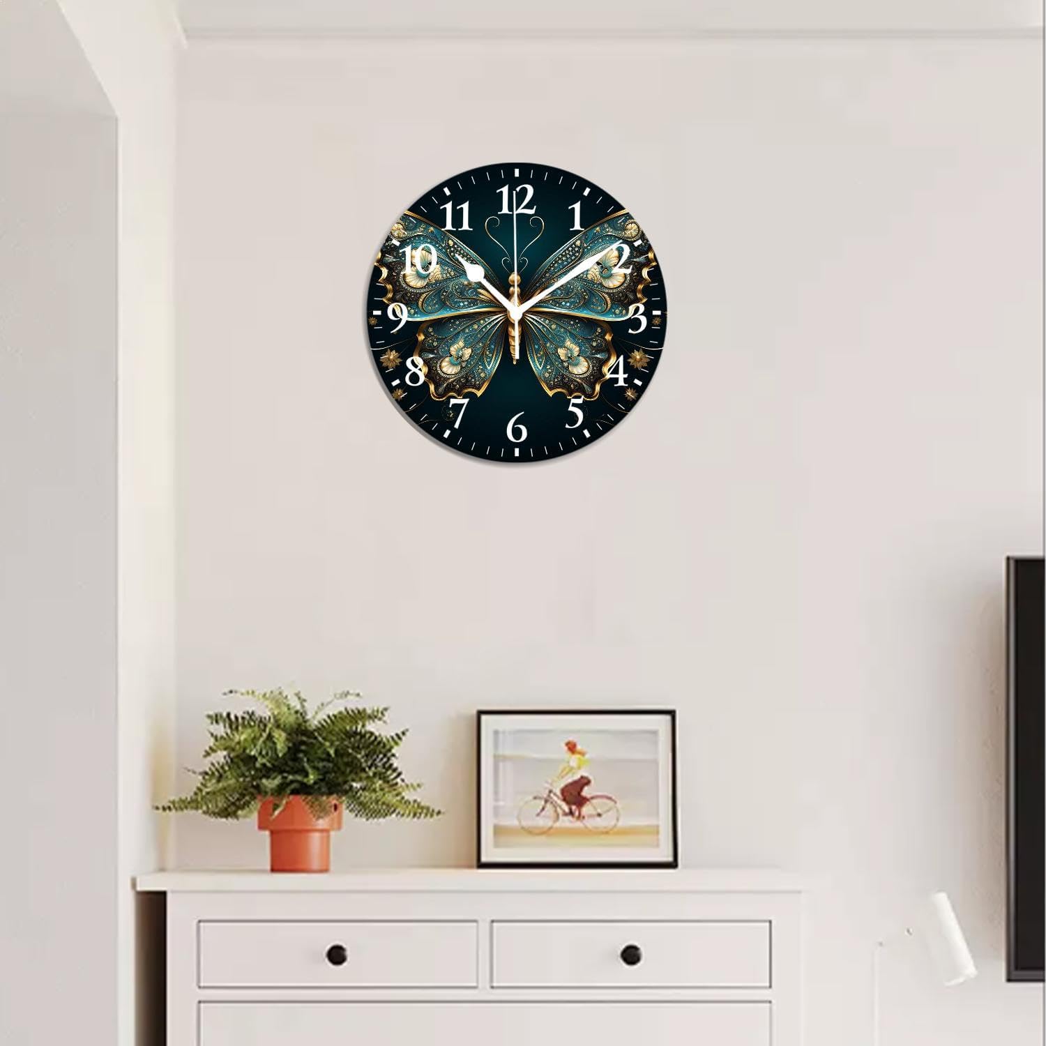 Battery Operated Analog Wall Clocks Non-Ticking Quiet Clock Decorative for Bedroom,Office,Bathroom-Exquisite Golden Butterfly(16inch)