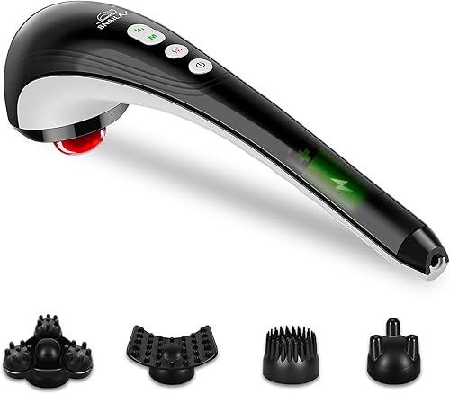Snailax Masajeador de espalda inalámbrico de mano con calor, masajeador de percusión de tejido profundo recargable para cuello, hombros, cintura,