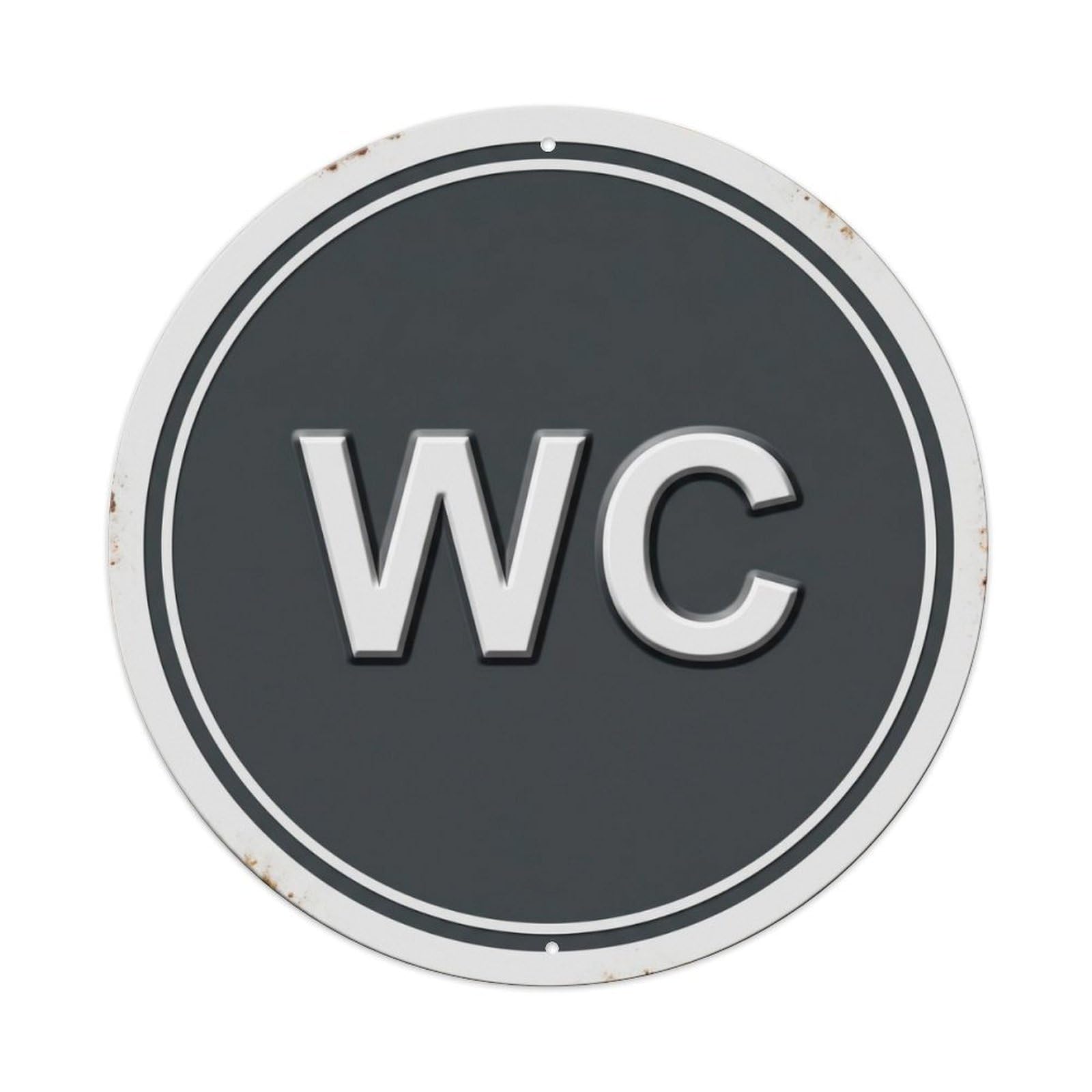Fqcyn Style Toilet （Wc） Minimal Charcoal Emblem Metal Tin Sign Plaque Wall Decor For Cafe, Club Bar, Office, Home Garden Round Metal Poster 8X8inch