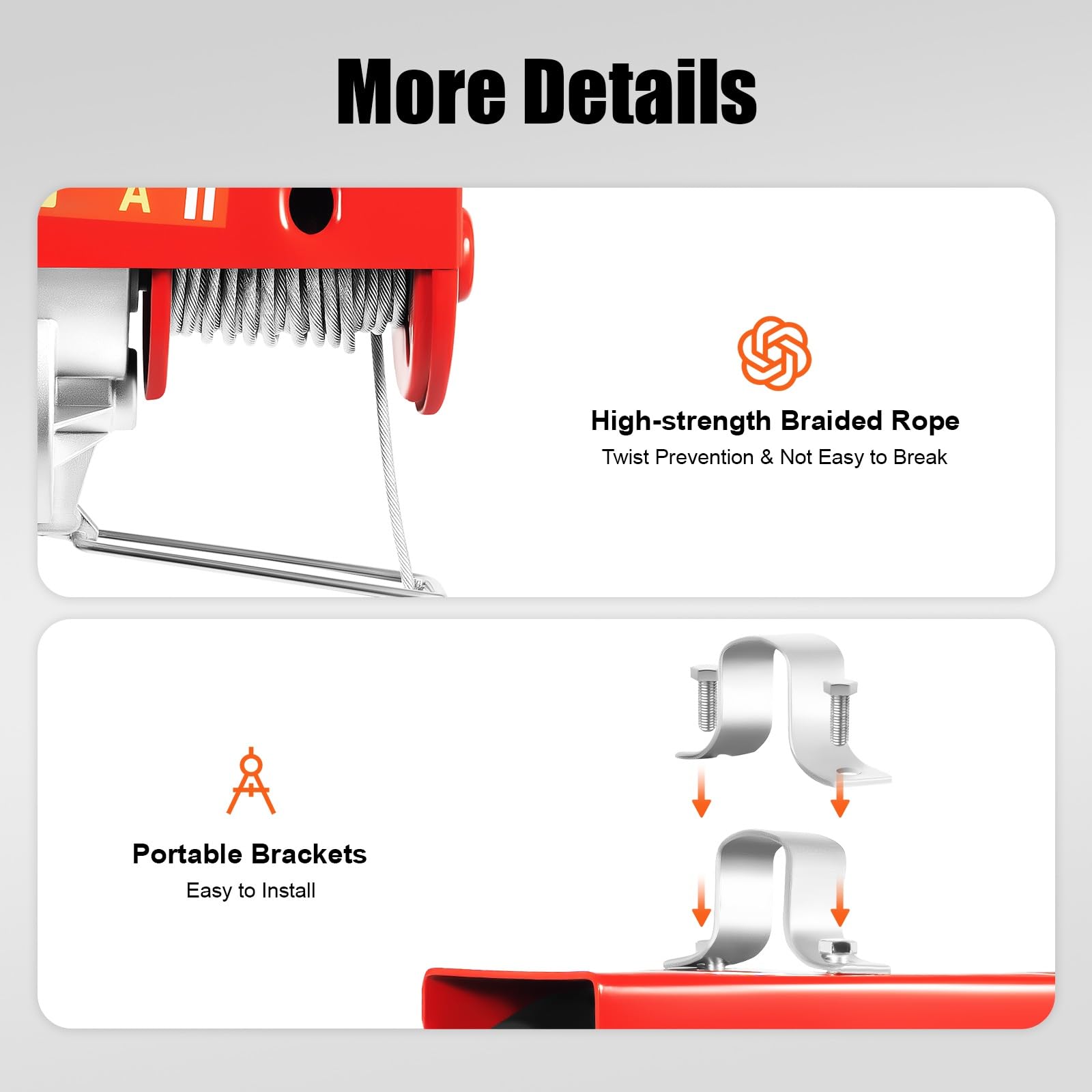 Montacargas eléctrico Elevador Polipasto eléctrico Modos de operación cuerda simple o doble Mecanismo freno seguridad incorporado Alta capacidad elevación Polipasto Eléctrico de Cable