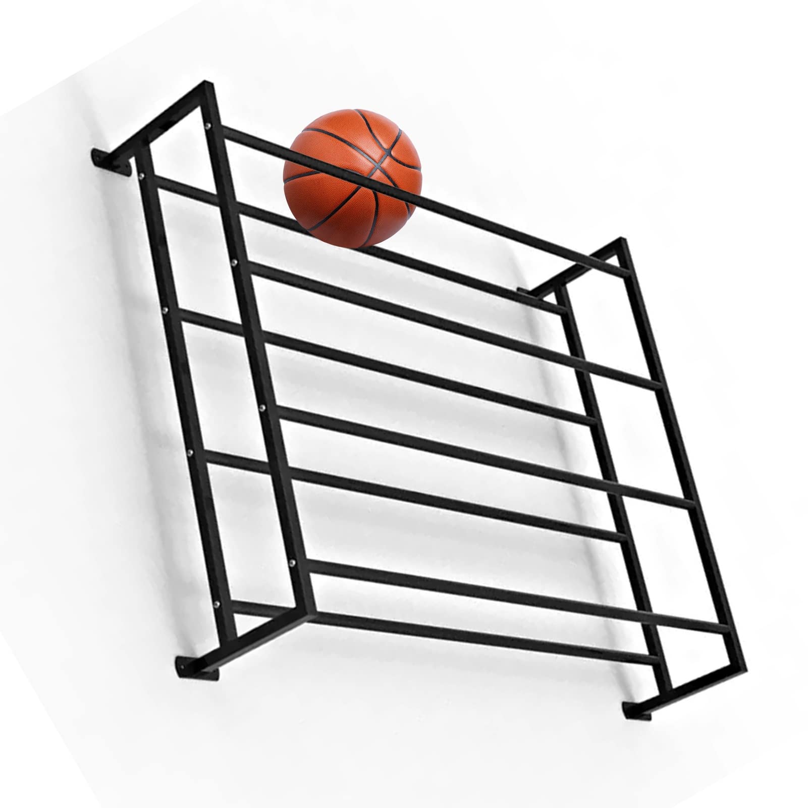 XBTGS Estante de almacenamiento de baloncesto, estante de almacenamiento de pelotas, montado en la pared, estante de exhibición de baloncesto, fútbol y voleibol, organizador de equipos deportivos de