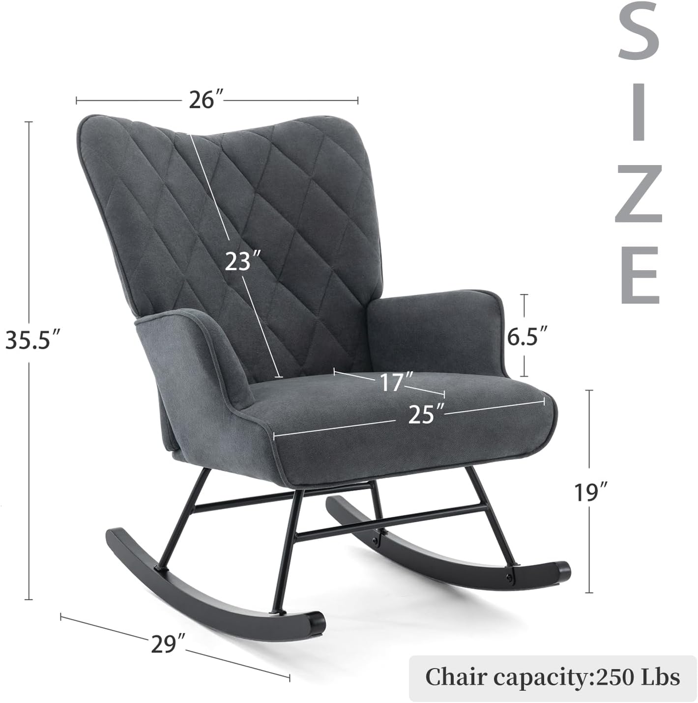 Nursery Rocking Chairs with Fabric Upholstered Glider Chair for Nursery and Living Room-Gray (Excludes-Ottoman)