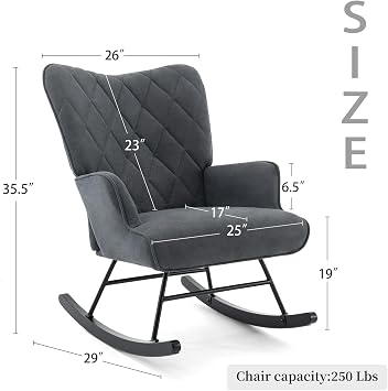 Nursery Rocking Chairs with Fabric Upholstered Glider Chair for Nursery and Living Room-Gray (Excludes-Ottoman)