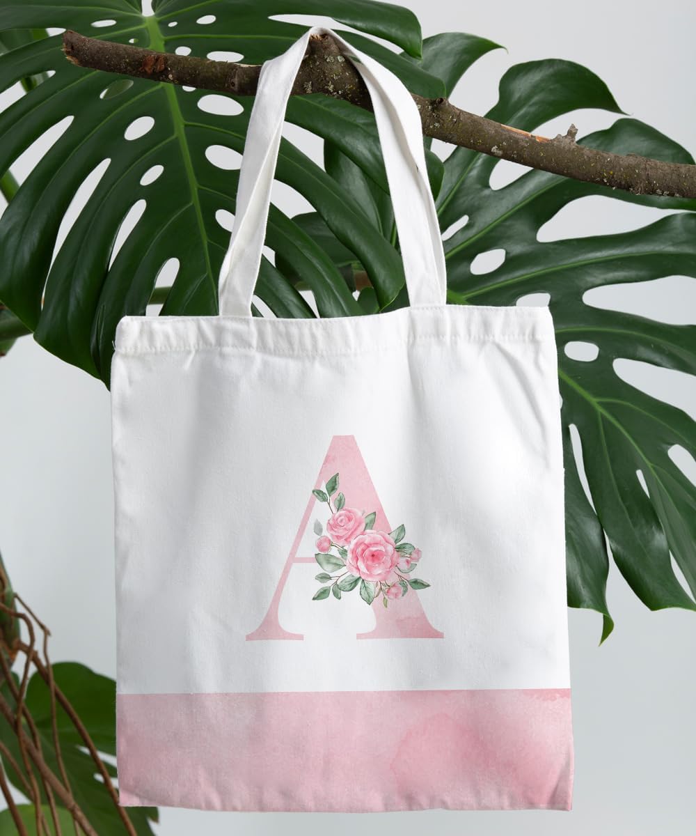 Pink Initial Flower Coquette Canvas Tote Bag for Women & Teens - Image 7