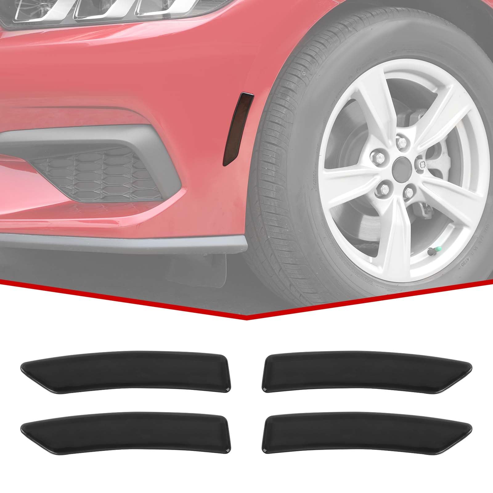 JeCar Side Marker Smoked Light Covers Fender Flares Light Trims Exterior Accessories Compatible with Ford Mustang 2024, Black