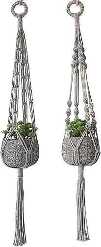 Miniatura 4 de Juego de 3 estantes flotantes de macramé para colgar en la pared, hechos a mano con cordón de algodón tejido de madera para colgar en el