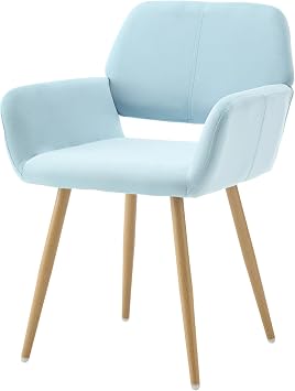 HENGJIANYI Home Office Velvet Desk Chair, Makeup Vanity Chair, Comfy Accent Armchair with Wood Grain Metal Legs, Cute Dining with Hollowed Back, Light Blue