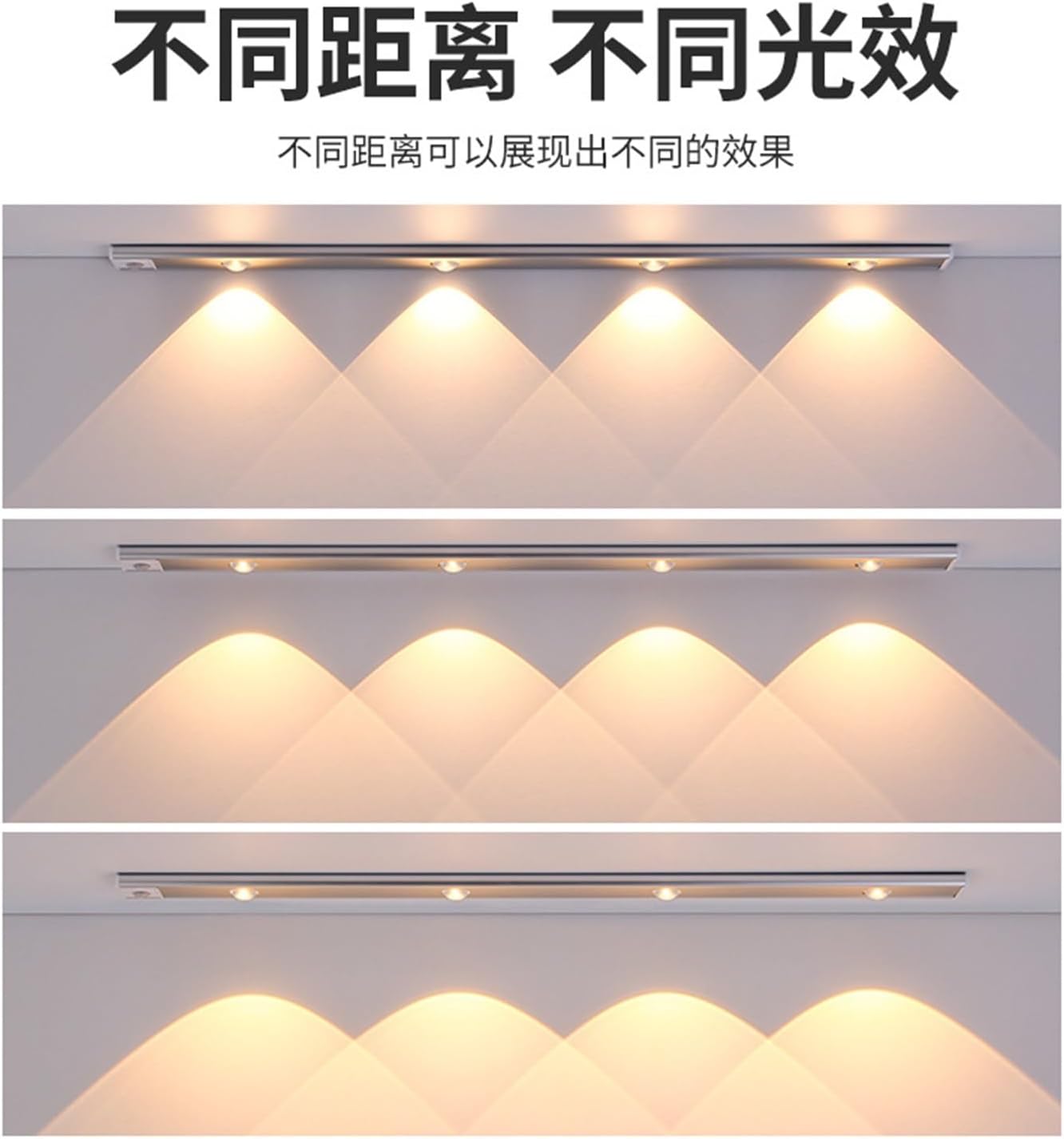 1 Pcs Intelligent LED Human Body Sensor Light Ultra-Thin Rechargeable Cat's Eye Corrugated Hill Lamp with Porch Cabinet Wardrobe Light Strip Three-Color Dimming ( Size : Space silver , Color : 50CM )