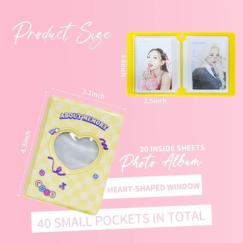 Miniatura 6 de Carpeta para tarjetas fotográficas de 3 pulgadas, con diseño de corazón hueco, álbum de fotos, soporte para tarjetas Kpop con colgante, 40 bolsillos