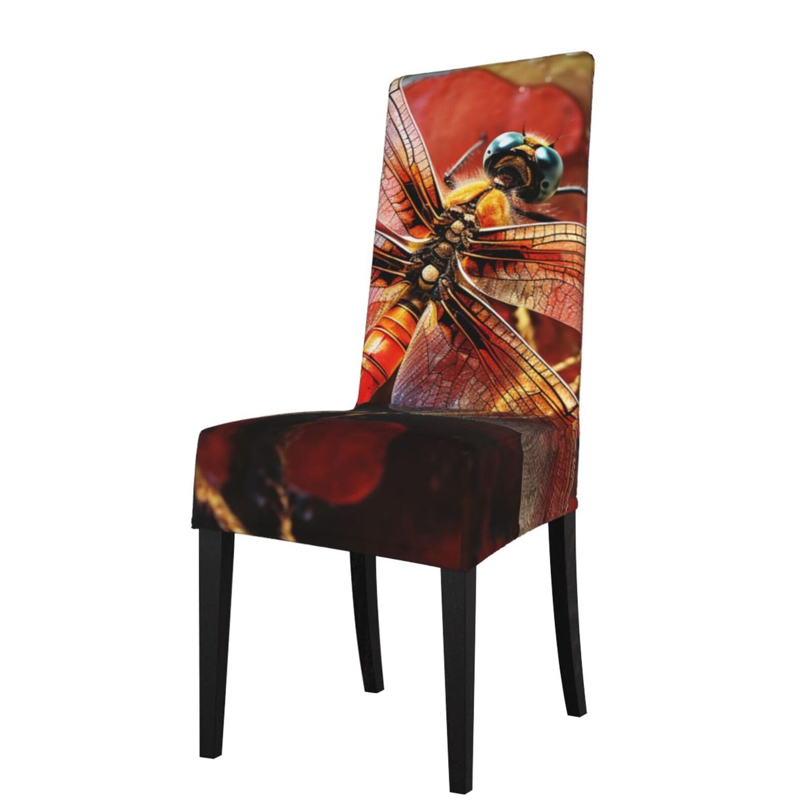 FodPand Stretch Chair Covers for Dining Room, Red Dragonfly Chair Seat Covers Washable Detachable Chair Slipcover Chair Protectors Covers for Kitchen,Wedding,Party