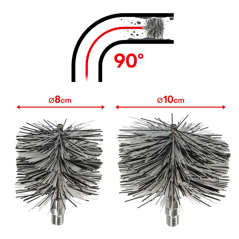 Kit nettoyage poêle à granulés 2 rallonges 3m brosses nylon conduit 80 100mm grattoir