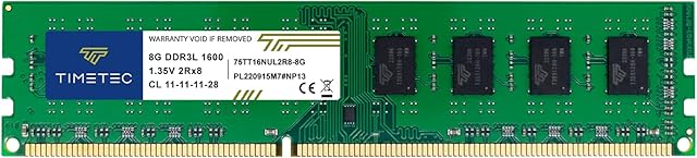 Timetec 8GB DDR3L / DDR3 1600MHz (DDR3L-1600) PC3L-12800 / PC3-12800 (PC3-12800U) Non-ECC Unbuffered 1.35V / 1.5V CL11 2Rx8 Dual Rank 240 Pin UDIMM Desktop PC Computer Memory RAM Module Upgrade (8GB)