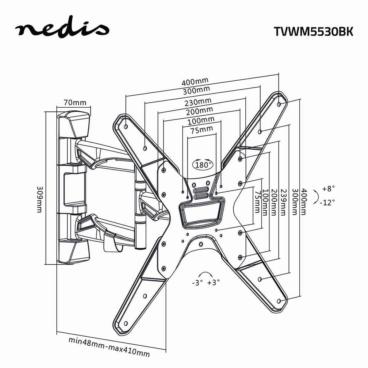 Supporto da parete per TV Full Motion - 23-55" - Peso massimo supportato dello schermo: 30 kg - inclinabile - Ruotabile - Distanza minima dal muro: 48 mm - Distanza massima dal muro: 410 mm