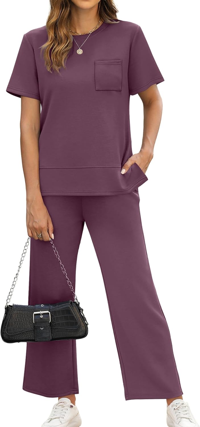 OFEEFAN Women's Lounge Sets Fashion Outfits Wide Leg Loungewear Side Slit Tracksuit for Vacation Travel Airport S-3XL - Image 2