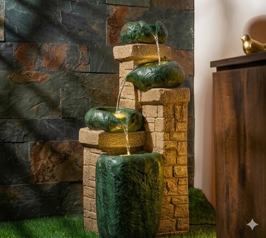 SwarnHouse Decors® Cask Stone Brick Water Fountain for Home Fountain for Home Decor Office, Garden Grey Color XLarge (Article 1)-image-34