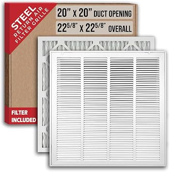Fits 20x20 Duct Opening | Filter Included Steel Return Air Filter Grille by Handua [Removable Door] | Vent Cover Filter Grill | White | Outer Dimensions 22 5/8"W X 22 5/8"H