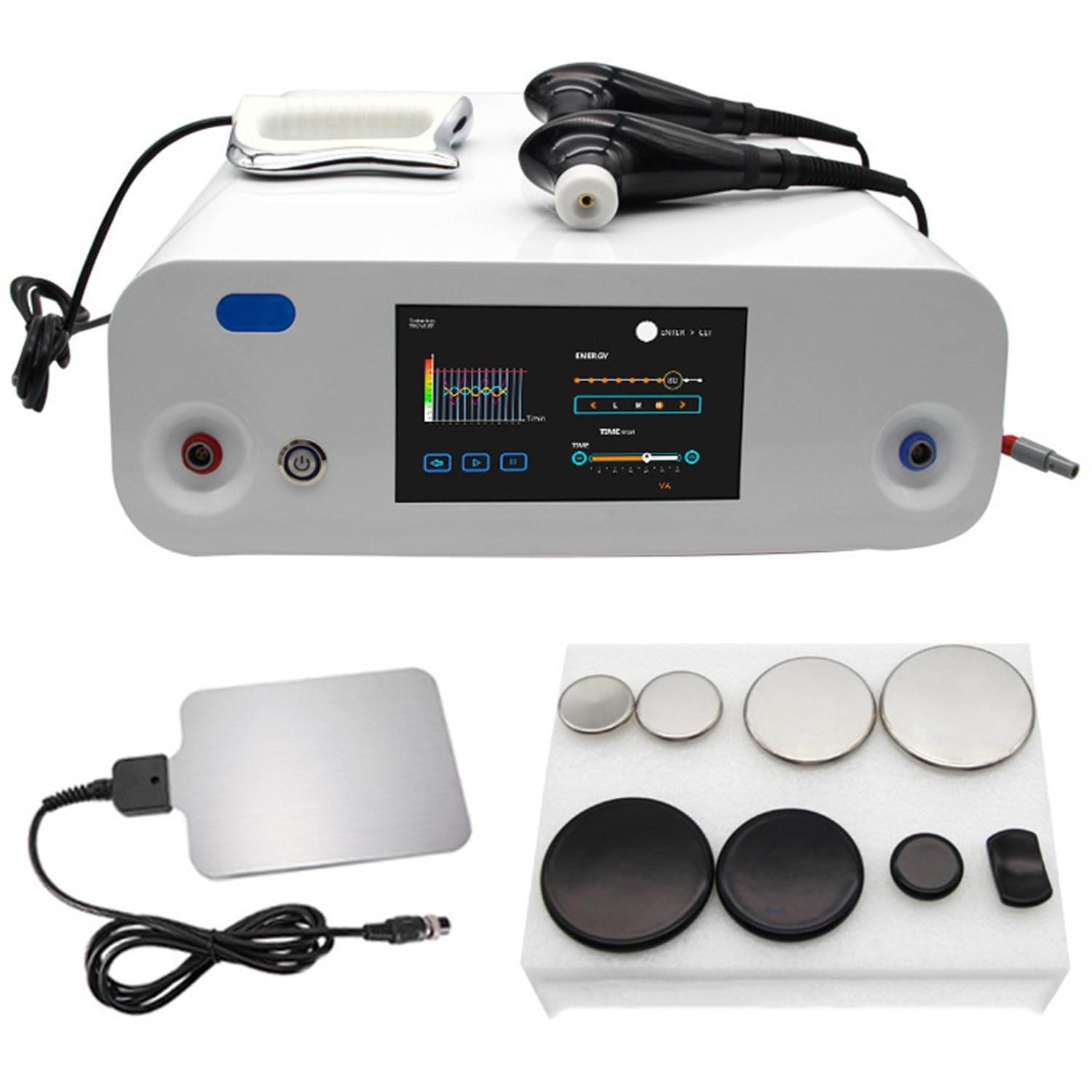Appareil de physiothérapie 448 kHz pour thérapie physiothérapie, gestion de la douleur avec 8 sondes et 2 poignées et 1 plaque négative, levage et raffermissement + modelage + soins de santé