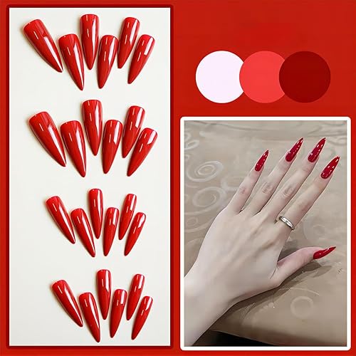 Miniatura 6 de Uñas postizas largas a presión con forma de almendra, uñas postizas acrílicas de color sólido con diseño de espejo de lujo, uñas artificiales de