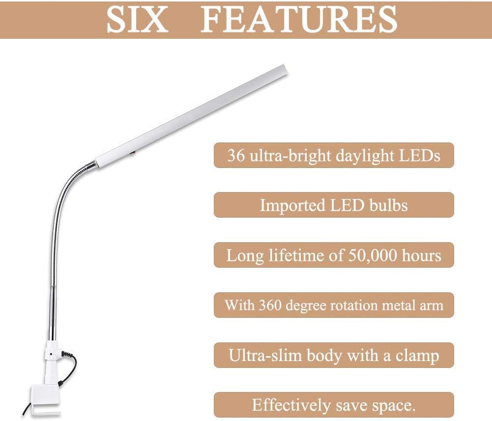 FILFEEL Light, Ultra-Slim LED Desk 360 Degree Rotation Metal Arm Eye-Caring Office Lamp Makeup(US Plug)