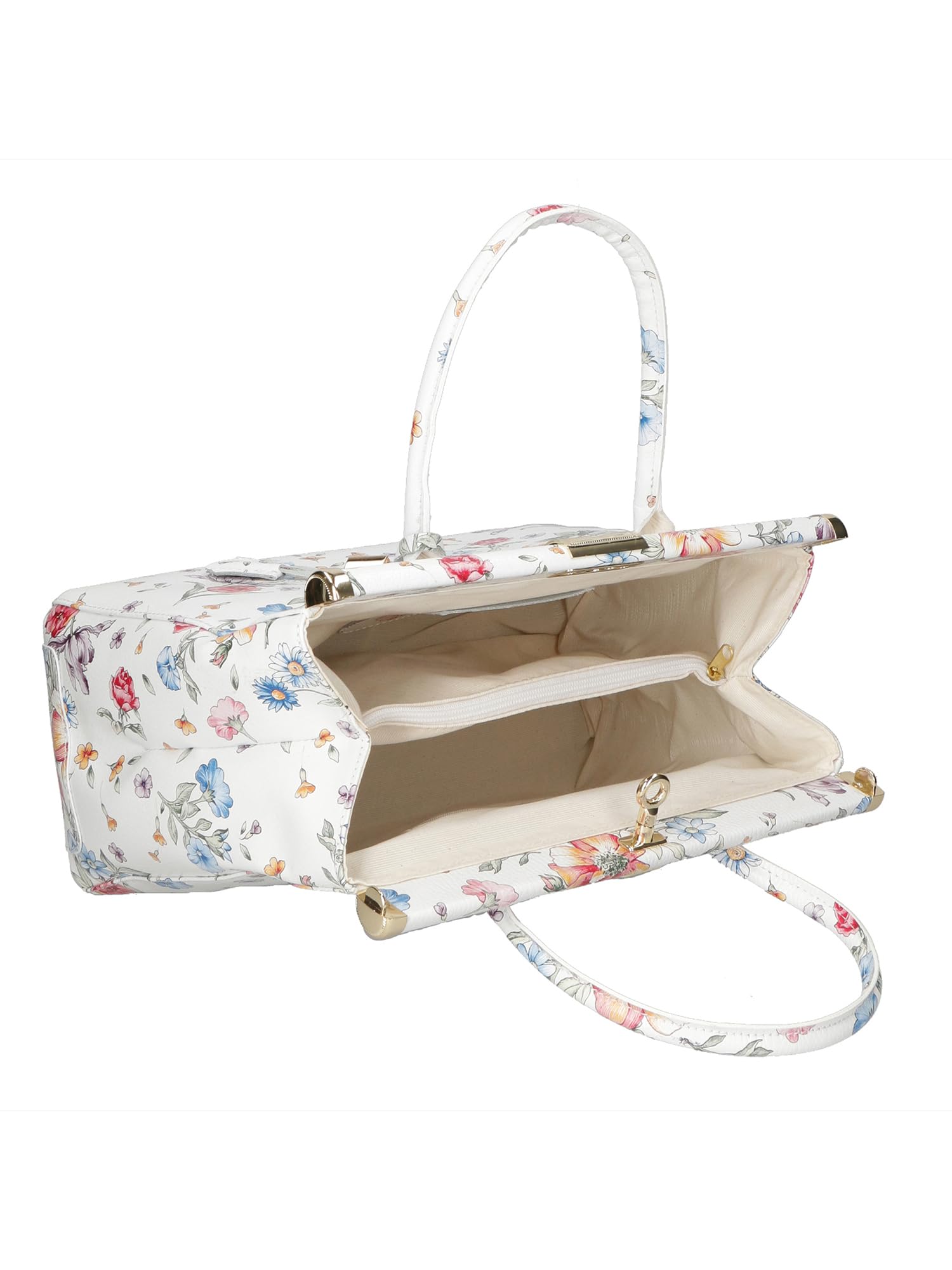 Gave Lux Bolso de Mano Mujer Piel Dólar Blanco Estampado Flores - Artesanal Made in Italy Bianco UNIQUE
