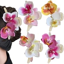 4Pcs Phalaenopsis Flower Hair Clips For Women Pink Butterfly Orchid Flower Claw Clips Hawaiian Moth Orchid Flowers Hair Clip Hair Barrettes French Blossom Floral Hair Claw Clip Summer Hair Accessories
