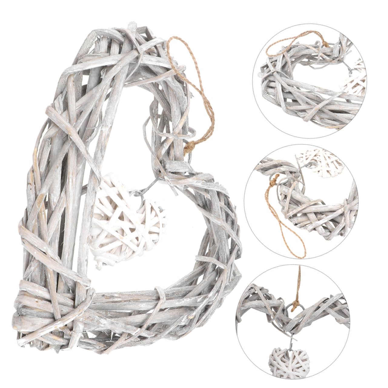 TOPBATHY 4stücke Herzkranz Aus Rattan Und Spitzengewebe Wandkranz Für Hochzeit Party Schlafzimmer Und Event-Dekoration Leicht Aufhängbar Elegant Und Langlebig