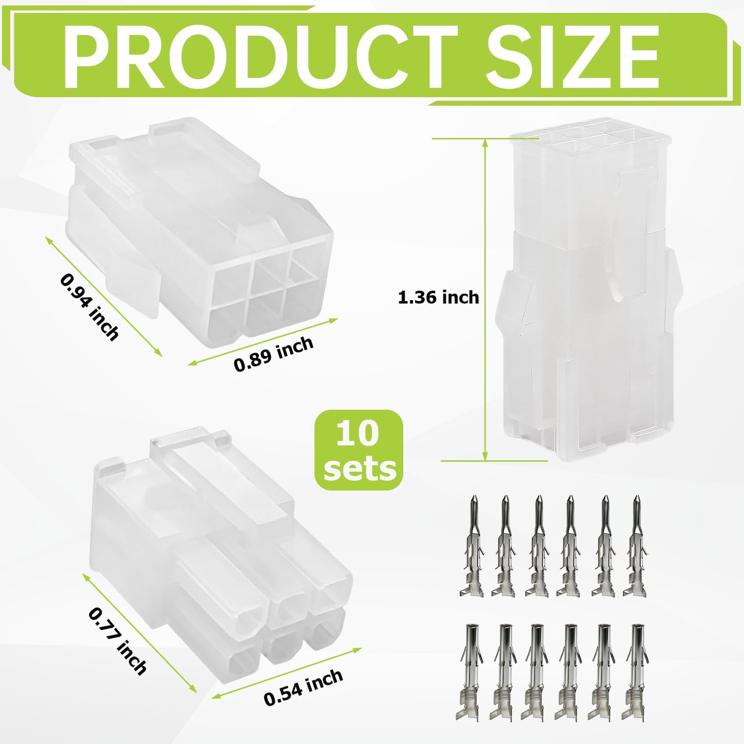 10 Pcs 6-pin Wire Connector kit for Molex, w/14-20 AWG