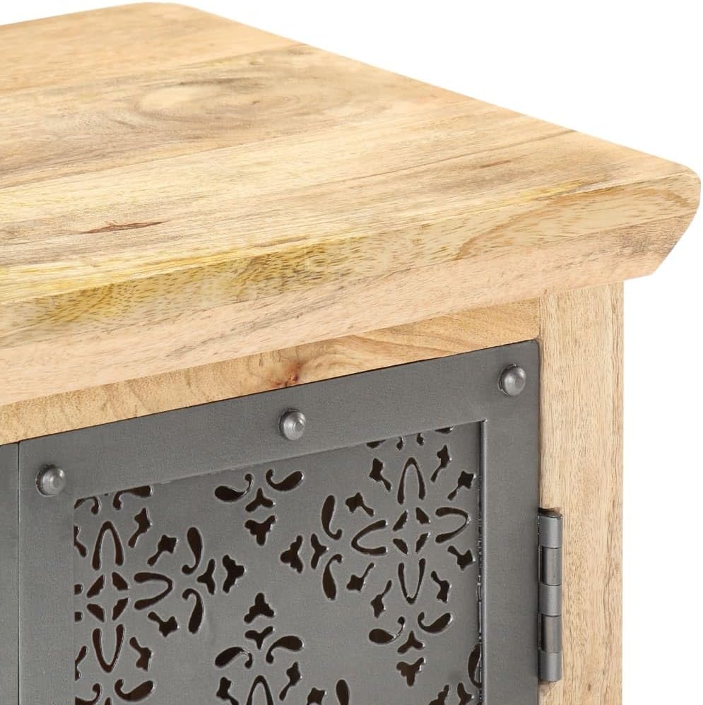Rustic Sideboard in Natural and Black Solid Mango Wood with Powder-Coated Steel Doors for Living Room Hallway Bedroom Storage Furniture