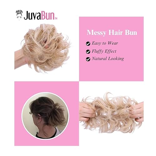 Miniatura 7 de Juvabun Pieza de cabello pequeño con moño desordenado  rubio oscuro  moño rizado  Uso diario  Lavable y realista  Coletero de pelo sintético  rubio
