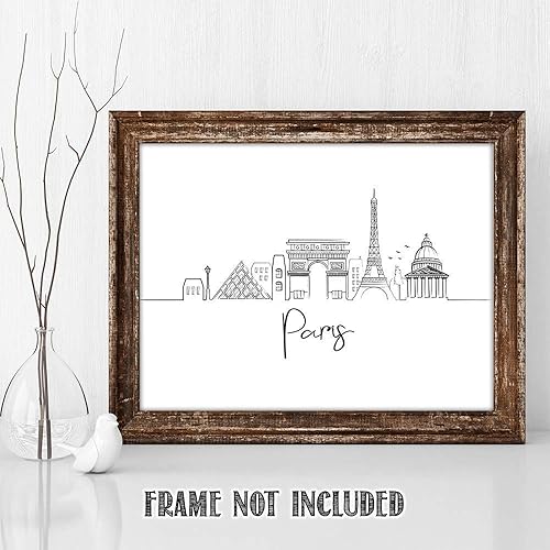 Vista 289 de París Skyline - Decoración de pared para sala de estar, arte de pared en blanco y negro, cuadros de pared de horizonte europeo para sala de estar