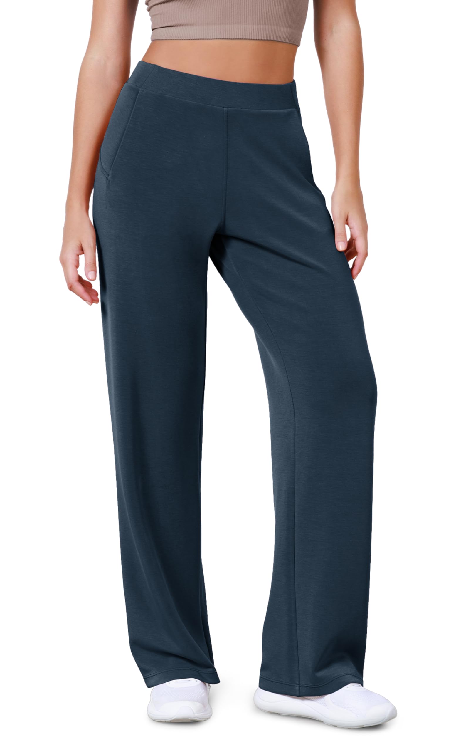 ODODOS Women's Modal Soft Wide Leg Pants Elastic High Waist Casual Lounge Relaxed Pants with Pockets - 27"/ 29" / 31" Inseam