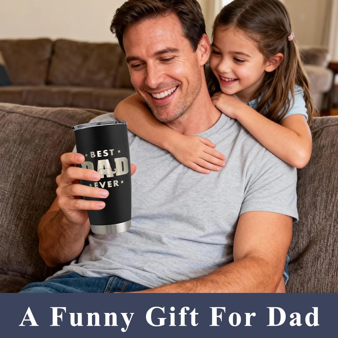 Best Dad Ever Tumbler for Men, 20 oz Stainless Steel Insulated Coffee Cup Double Wall Travel Mug with Lid, Dad Gifts for Father's Day Birthday - Image 2