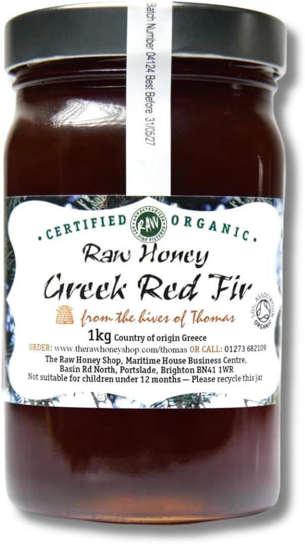 Active Raw Greek ORGANIC RED FIR HONEY 19.5, 1kg - Organic Unpasteurised Cold Pressed Honeydew Honey – Rare High Altitude Forest Honey from Mount Kaliakouda – Natural Prebiotic & Antibacterial